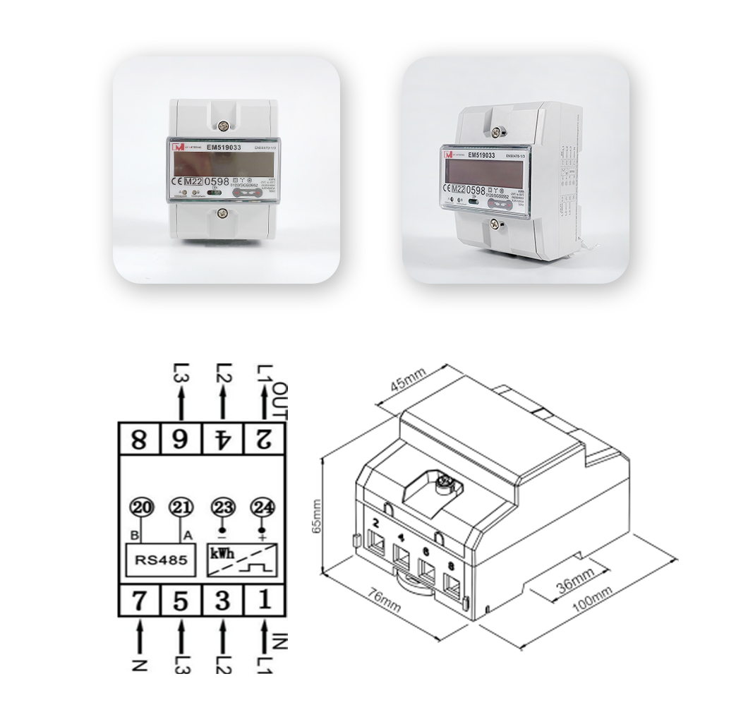 EM519024 MID Certificate 3 Phase Multi Functional KWH Energy Meter For EV Charger