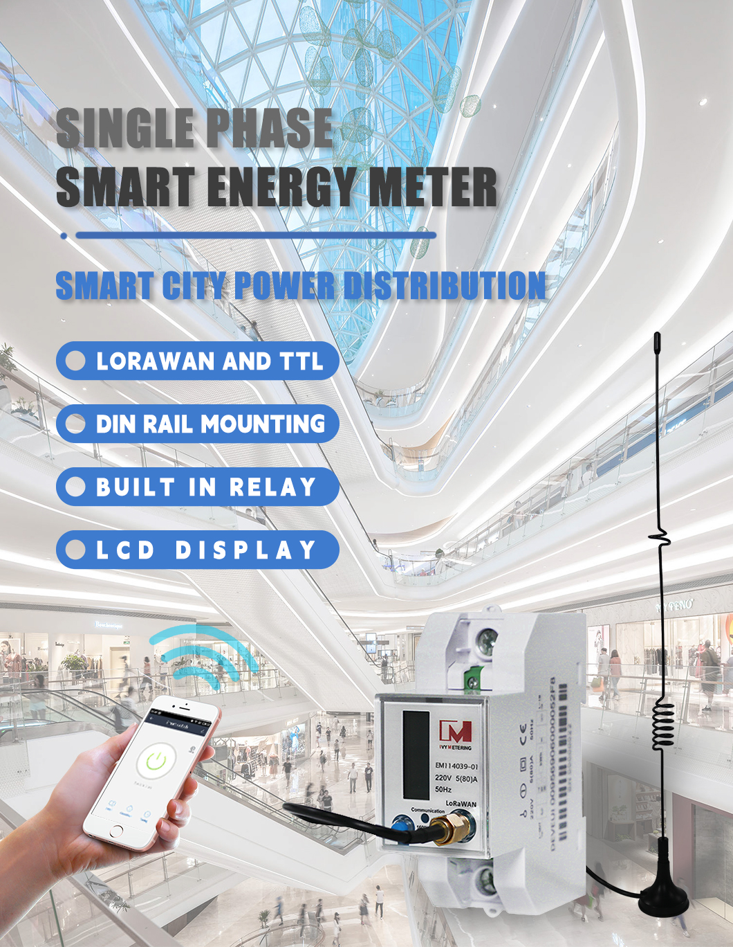 EM114039-01 LoRa Electricity Meter LoRaWAN Energy Meters Smart Home Power Meter
