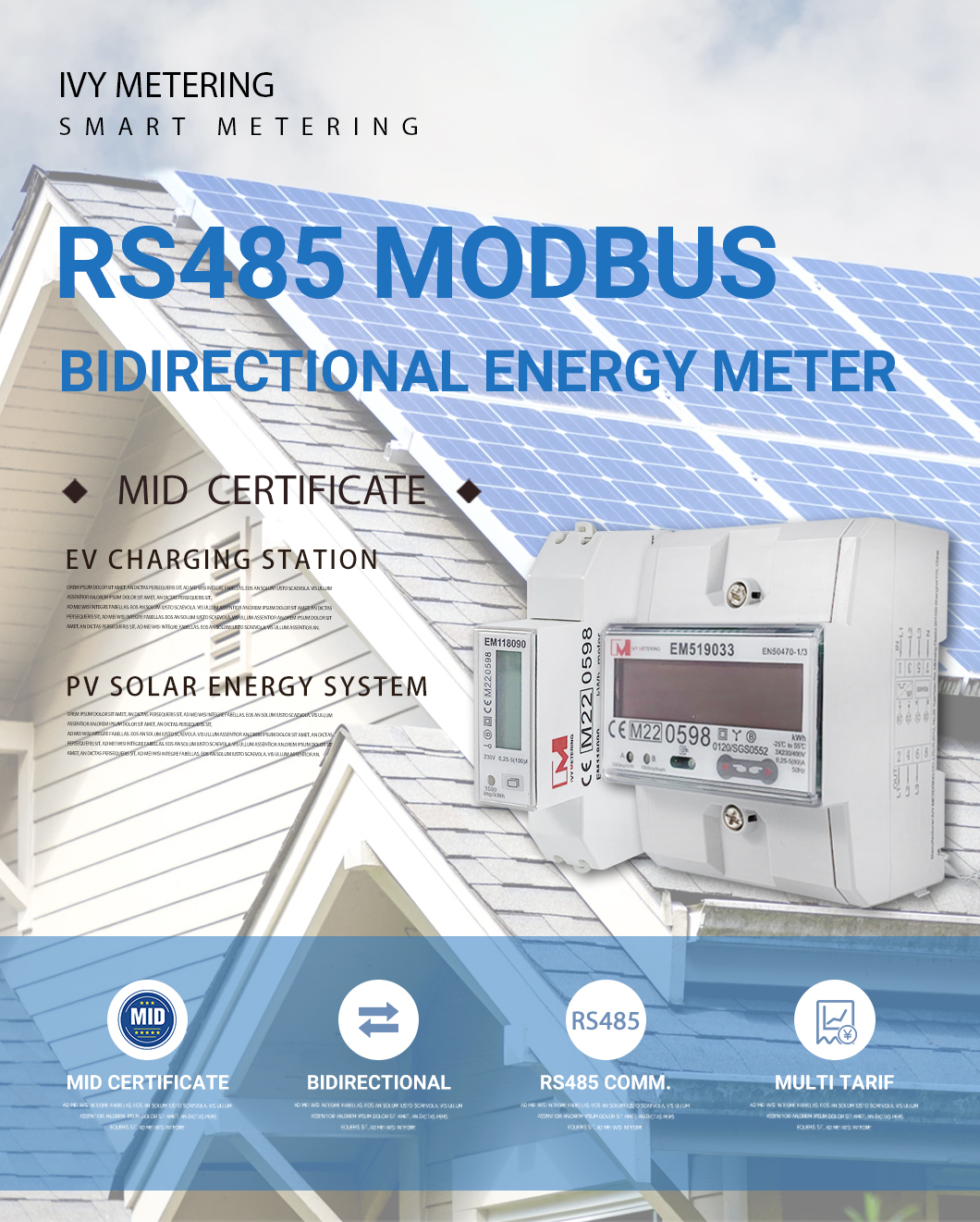 MINI Size DIN Rail RS485 Energy Meter With Bi Directional Metering EM118089/90/91 EM519032/33/24
