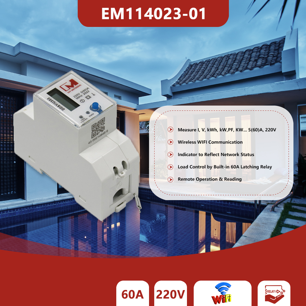 EM114023-01 TUYA DIN Rail WiFi Remote Control Kwh Single Phase Wireless Smart Energy Power Electricity Meter