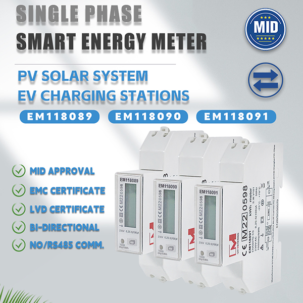 EM118089 90 91 RS485 Single Phase DIN Rail Bidirectional Metering Energy Meter For PV Solar System